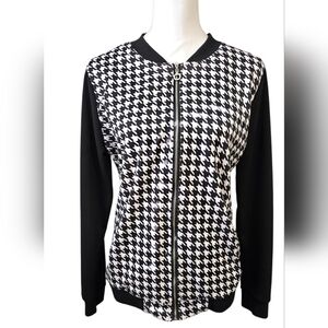 OD'Lover Black and White Houndstooth Bomber Jacket